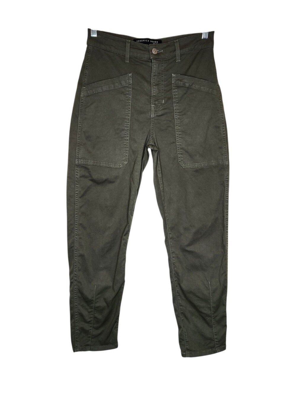 Veronica Beard Charlie Barrel Leg High Rise Cargo Pants Olive Green Size 26